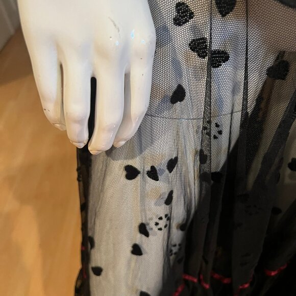 VINTAGE BETSEY JOHNSON PUNK LABEL FLOCKED HEARTS SHEER MAXI TULLE SKIRT ONE SIZE - Picture 4 of 7